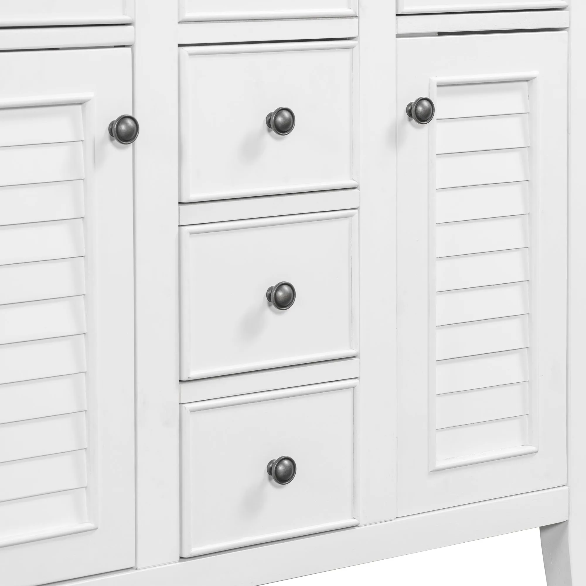 36" Bathroom Vanity with Ceramic Basin, Two Cabinets and Five Drawers, Solid Wood Frame, White