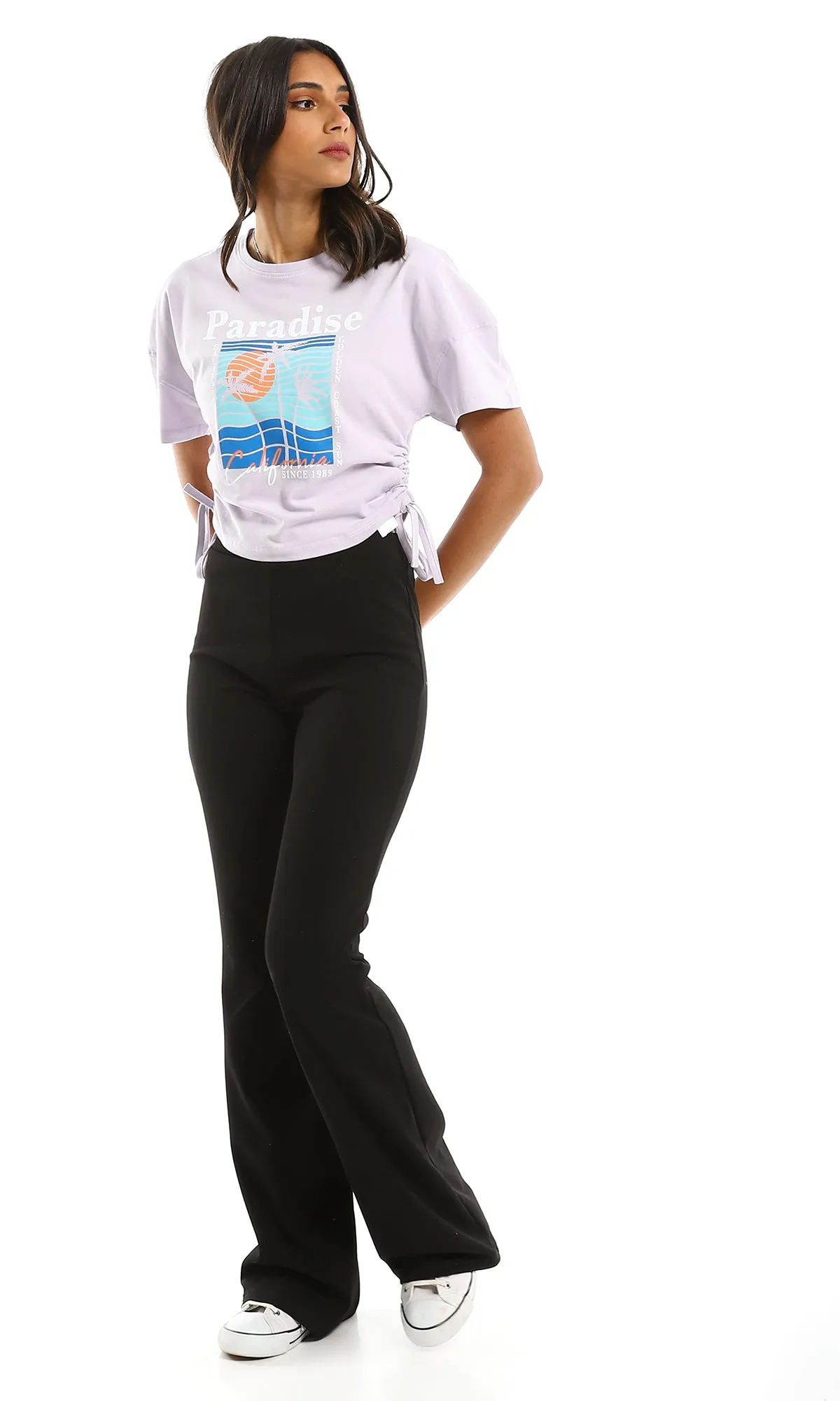 98235 Side Adjustable Drawstring Printed Lilac Tee