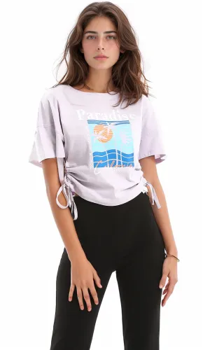 98235 Side Adjustable Drawstring Printed Lilac Tee