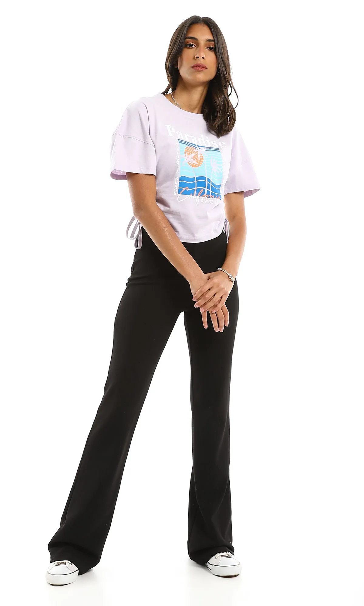 98235 Side Adjustable Drawstring Printed Lilac Tee