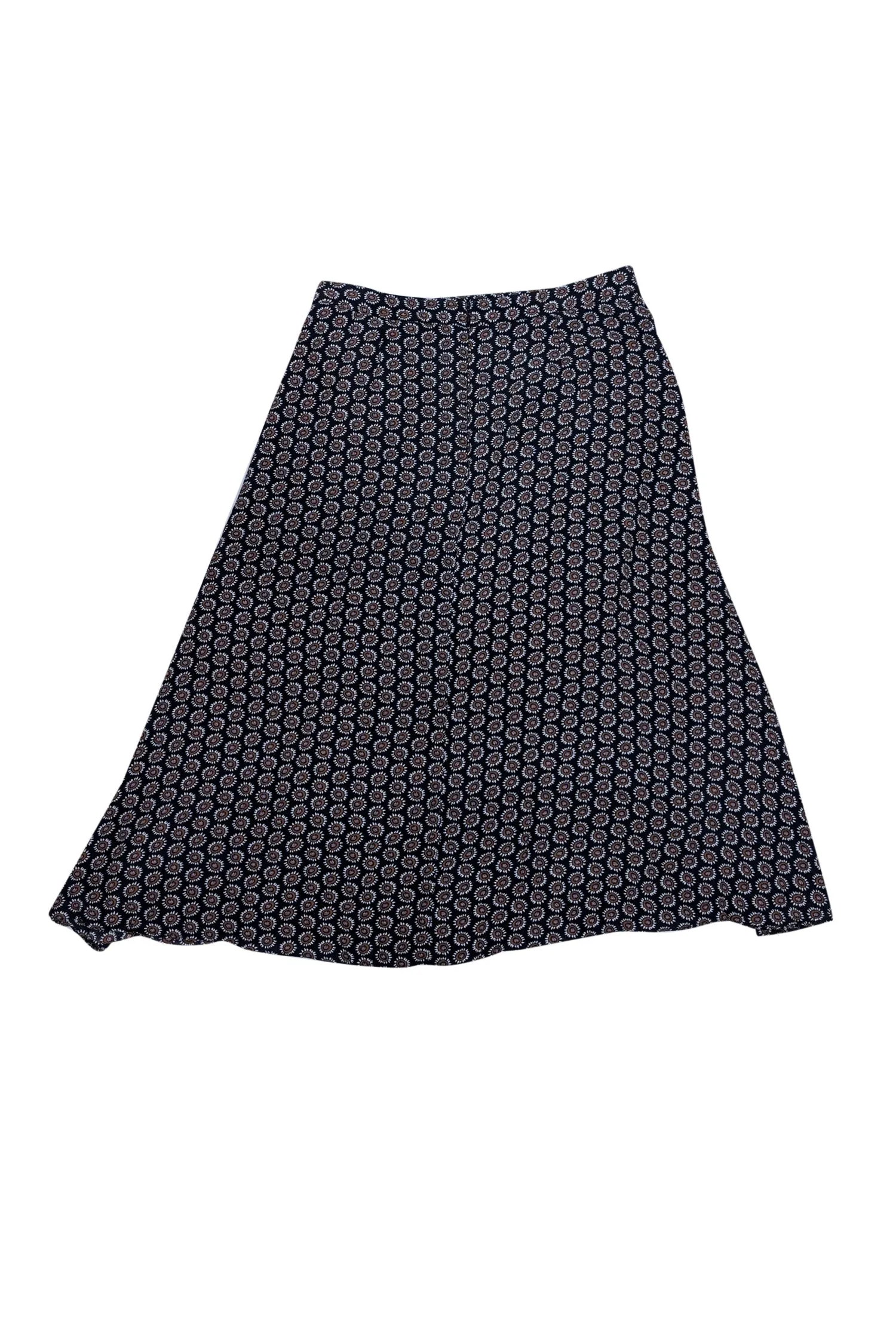 A.L.C. - Black w/ Tan & White Sun Print Ruched Front Silk Skirt Sz 4