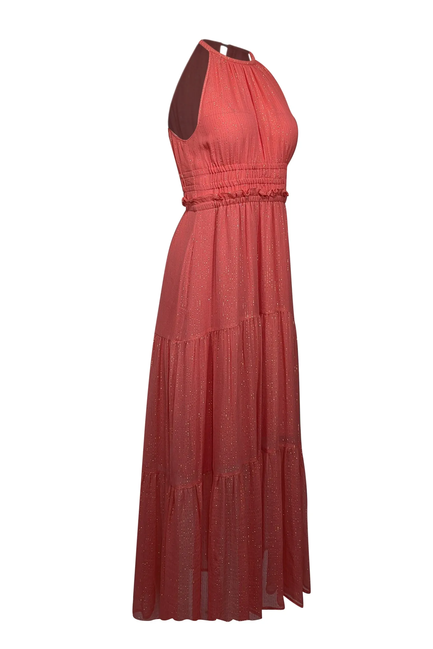 A.L.C. - Coral w/ Metallic Gold Striped Silk Maxi Dress Sz 4