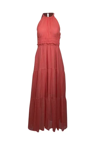 A.L.C. - Coral w/ Metallic Gold Striped Silk Maxi Dress Sz 4