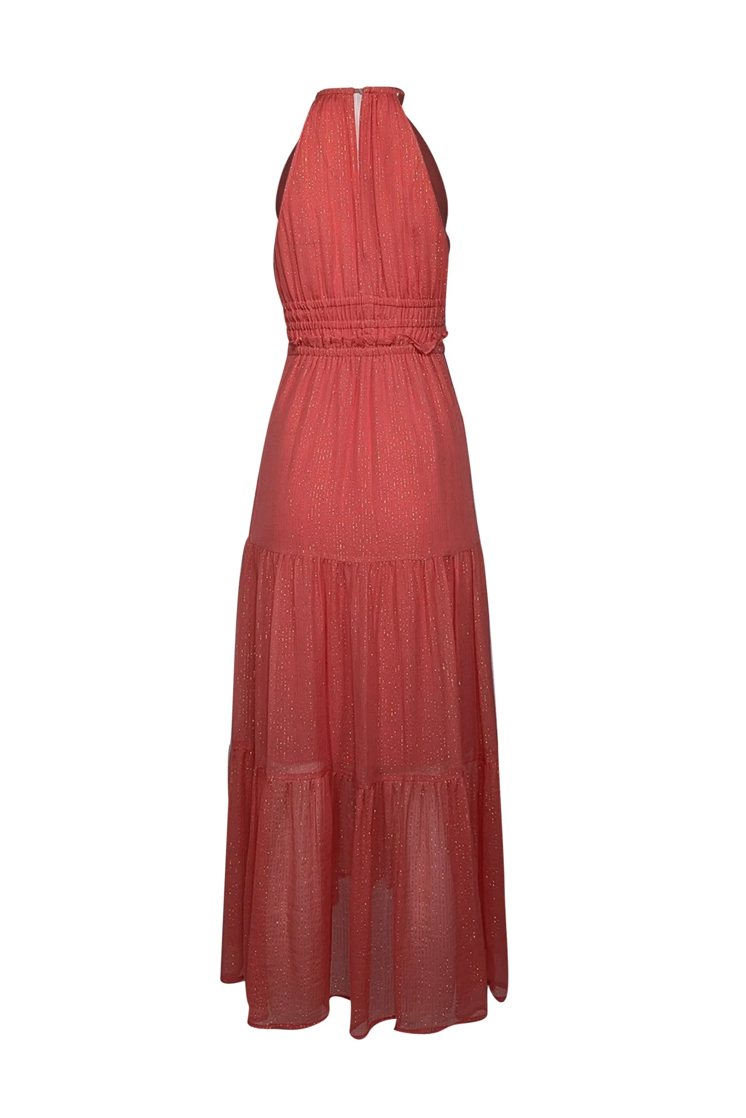 A.L.C. - Coral w/ Metallic Gold Striped Silk Maxi Dress Sz 4