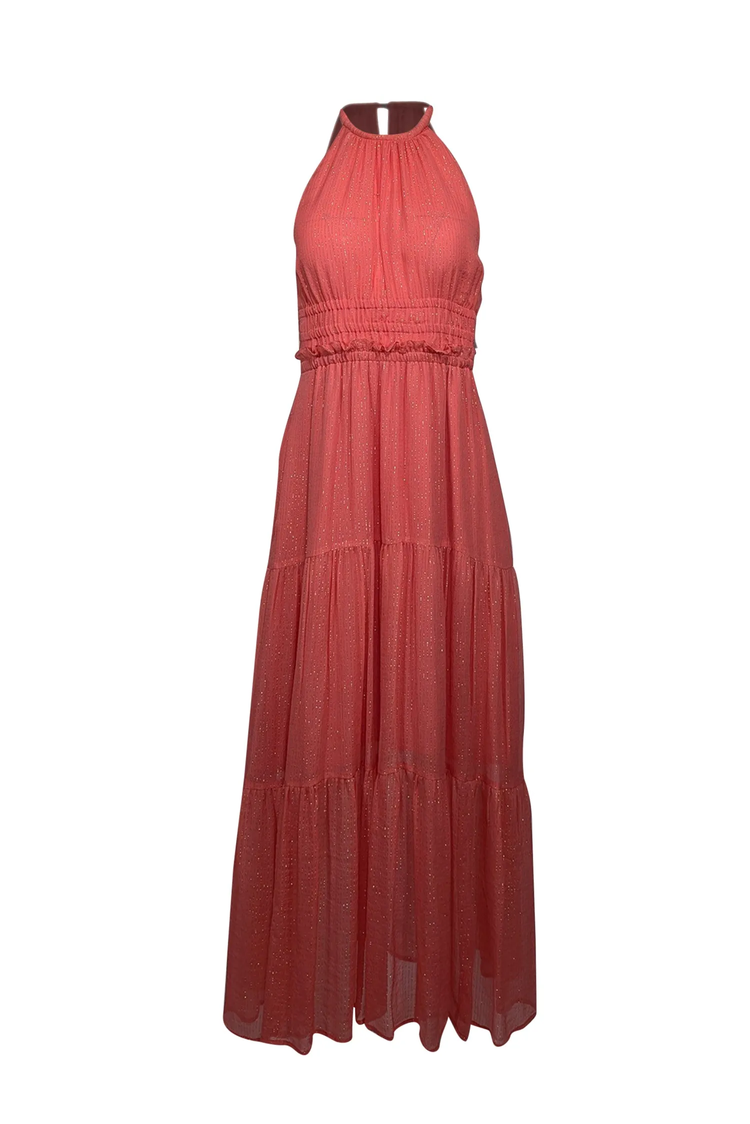A.L.C. - Coral w/ Metallic Gold Striped Silk Maxi Dress Sz 4