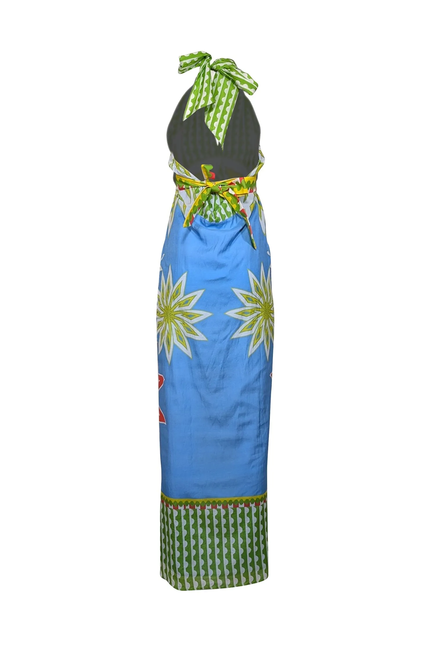 Anna Cate - Blue, Green, & Red Mixed Print Halter Maxi Dress Sz XS