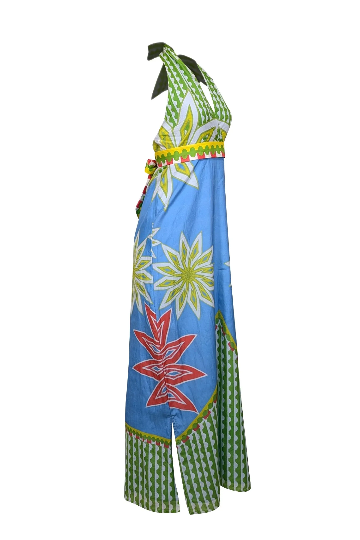 Anna Cate - Blue, Green, & Red Mixed Print Halter Maxi Dress Sz XS