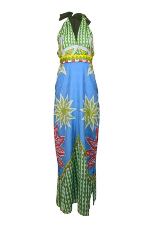 Anna Cate - Blue, Green, & Red Mixed Print Halter Maxi Dress Sz XS