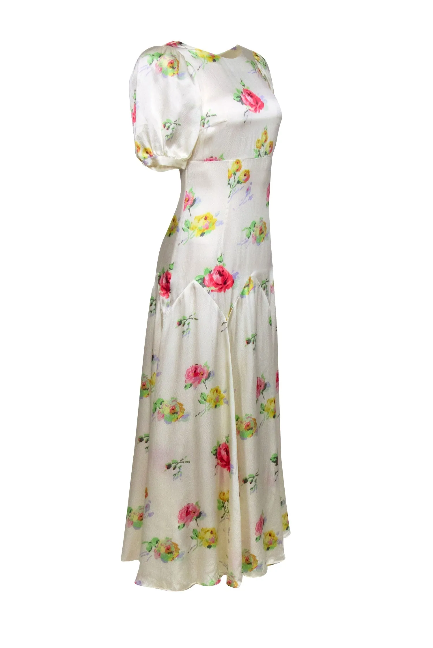 Black Iris - Ivory w/ Multi Color Floral Print Hammered Silk Dress Sz 2