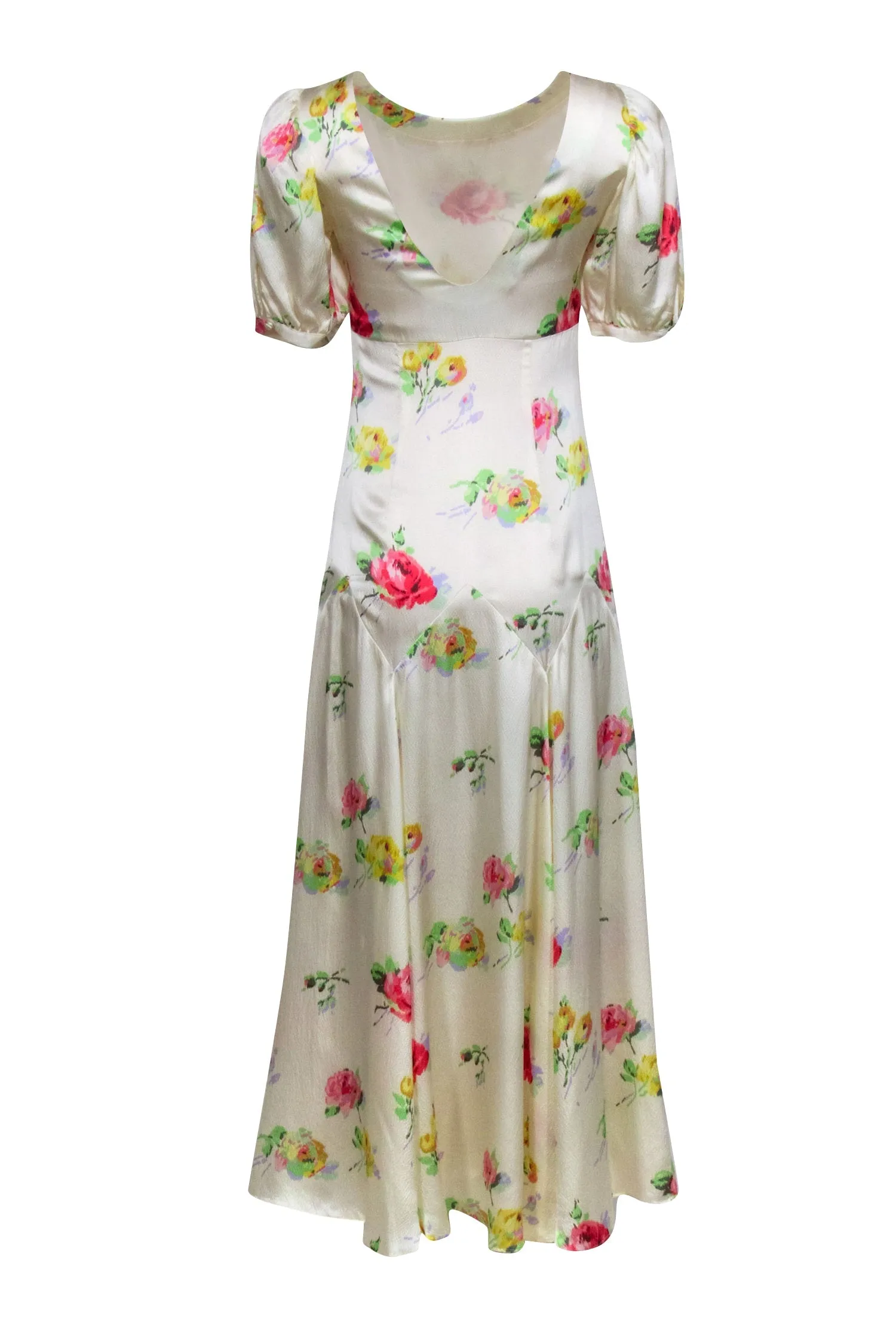 Black Iris - Ivory w/ Multi Color Floral Print Hammered Silk Dress Sz 2