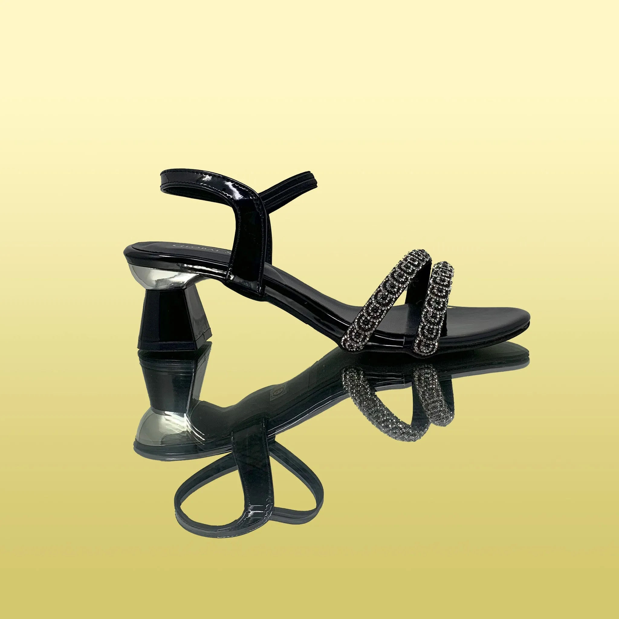 Black Patent Leather Beaded Sandals