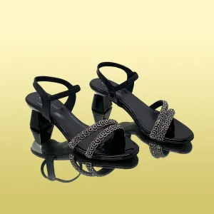 Black Patent Leather Beaded Sandals