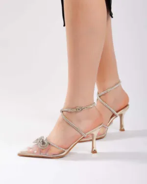 Bow Ankle Strap Transparent - Sandals - Gold
