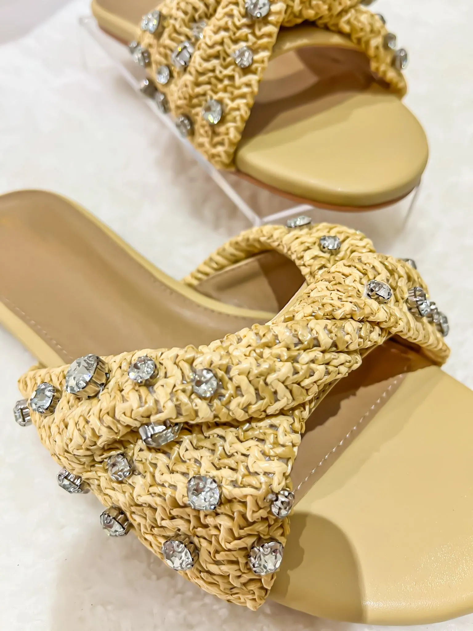 Cabana Vibes Raffia & Rhinestones Sandals
