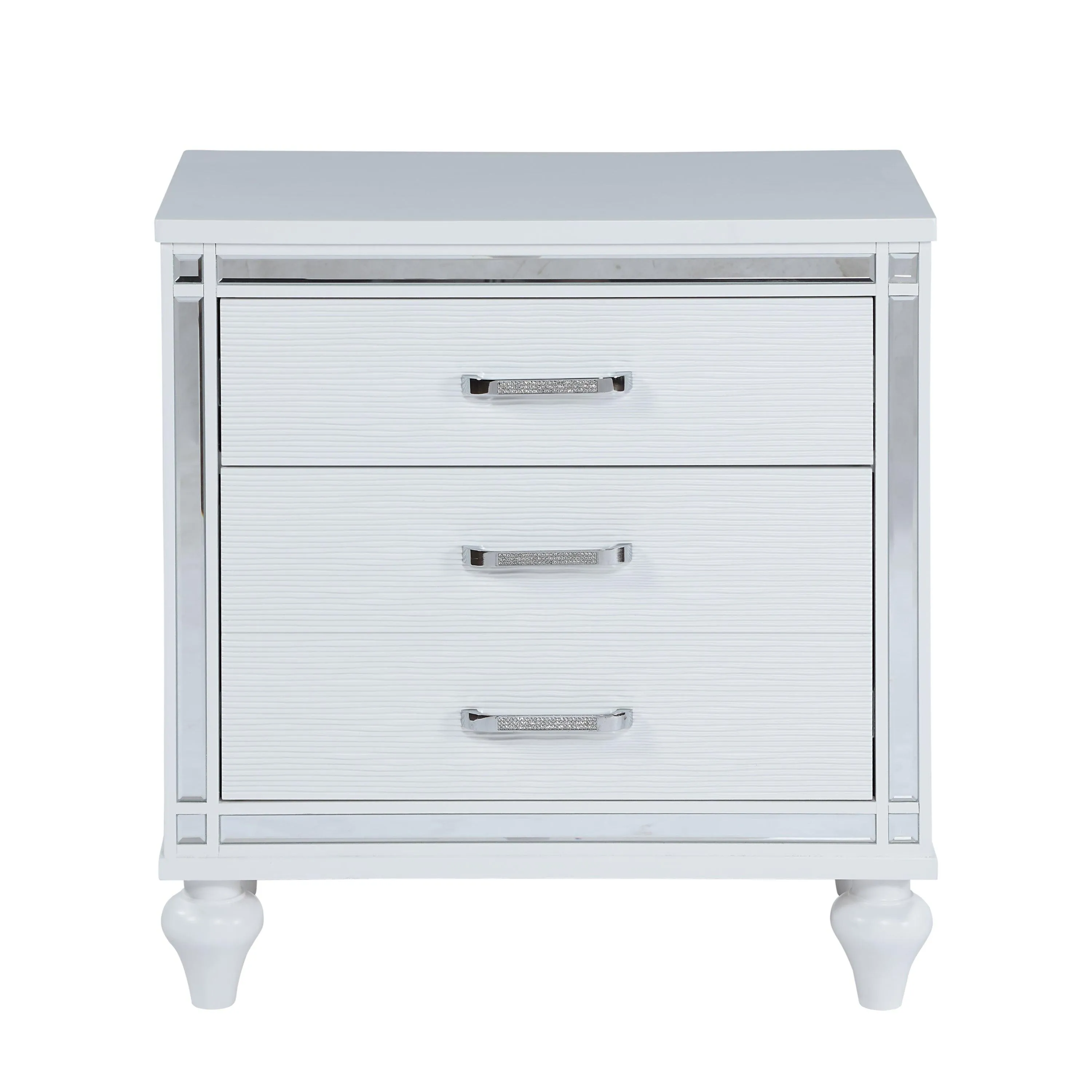 Contemporary Nightstands with mirror frame accents, Bedside Table with two drawers and one hidden drawer, End Table with Crystal Pull for Living Room,Bedroom, White
