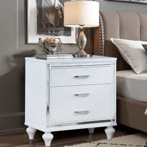Contemporary Nightstands with mirror frame accents, Bedside Table with two drawers and one hidden drawer, End Table with Crystal Pull for Living Room,Bedroom, White