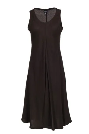 Eileen Fisher - Brown Woven V-Neck Flared Hem Shift Dress Sz XS