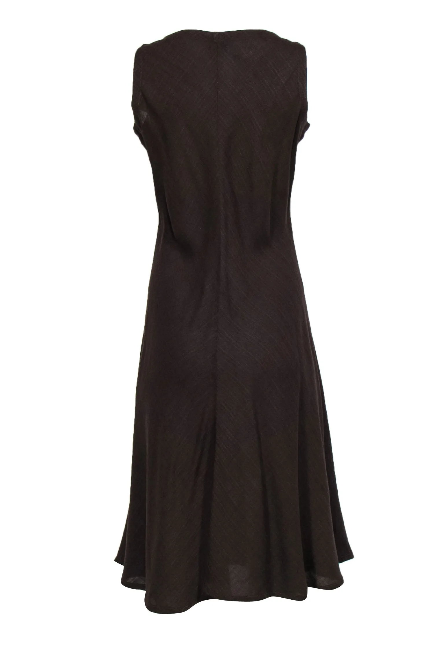Eileen Fisher - Brown Woven V-Neck Flared Hem Shift Dress Sz XS