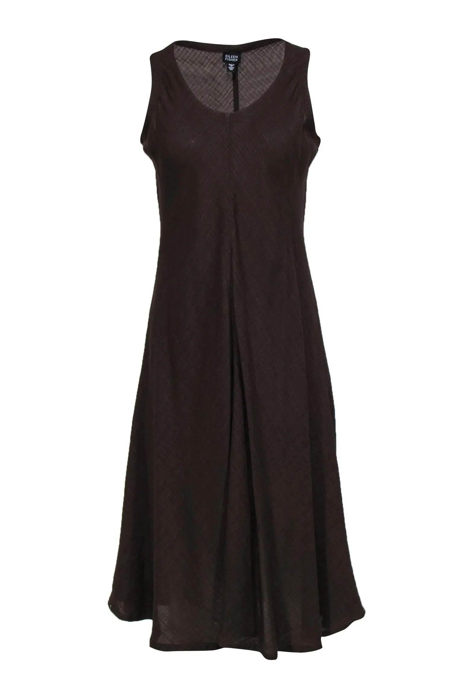 Eileen Fisher - Brown Woven V-Neck Flared Hem Shift Dress Sz XS