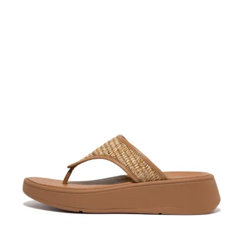 F-Mode Platform Toe Post Sandal in Latte Tan Raffia CLOSEOUTS