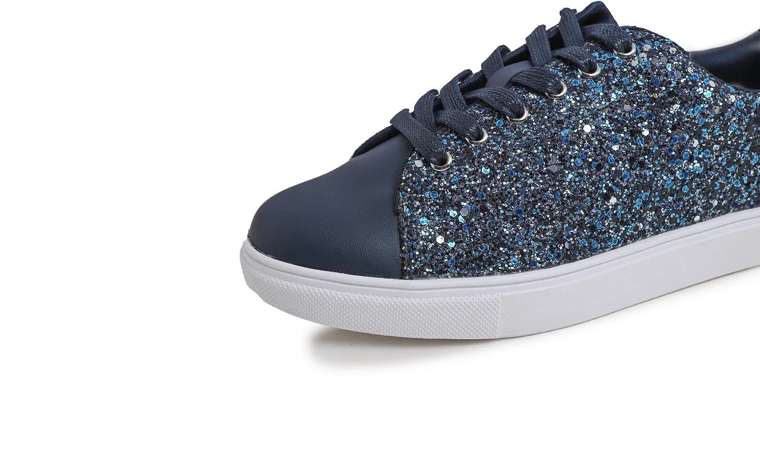 Feversole Women's Macaroon Glitter Night Blue Memory Foam Cushion Insock Ballet Flat