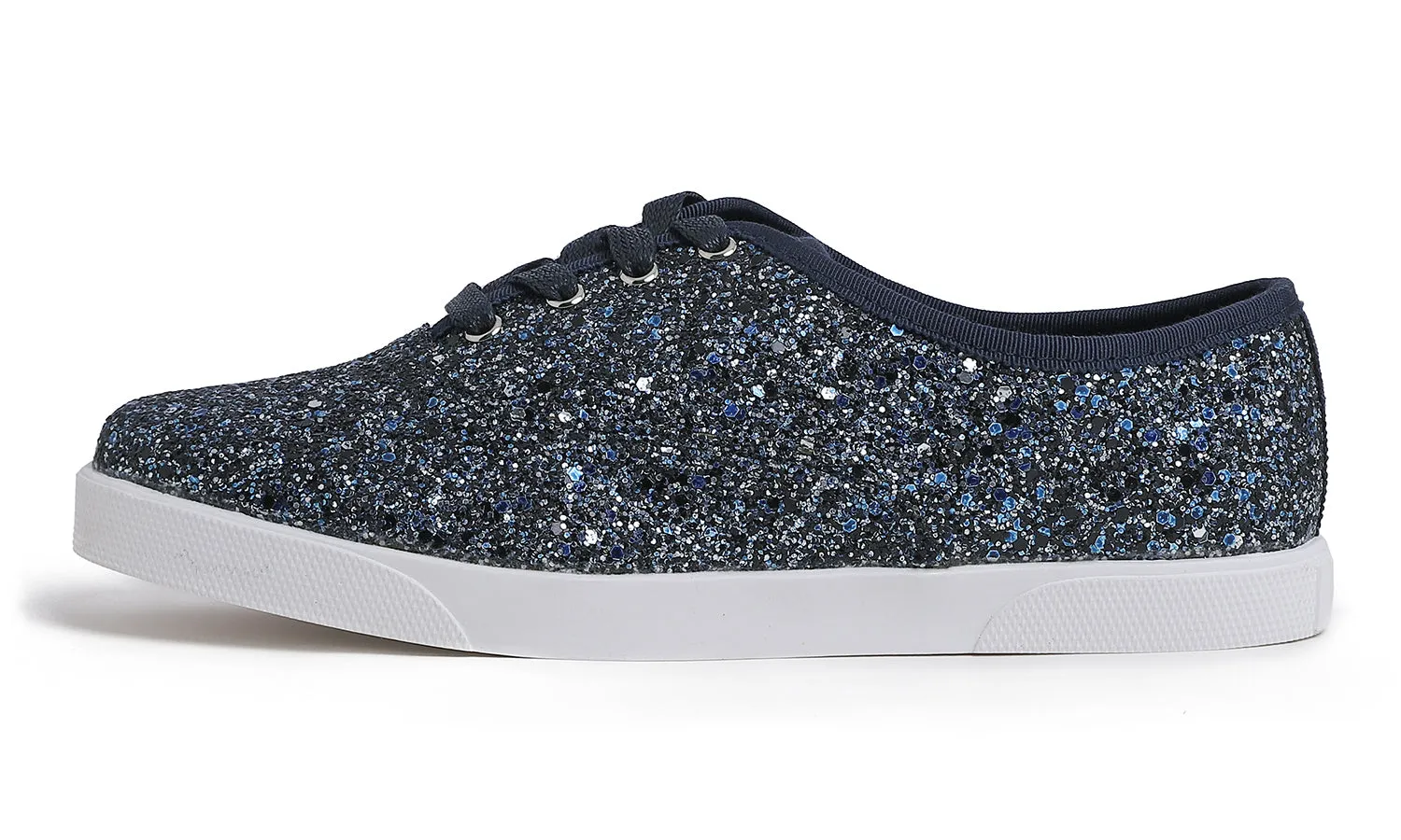 Feversole Women's Macaroon Glitter Night Blue Memory Foam Cushion Insock Ballet Flat