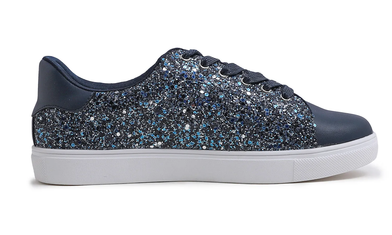 Feversole Women's Macaroon Glitter Night Blue Memory Foam Cushion Insock Ballet Flat