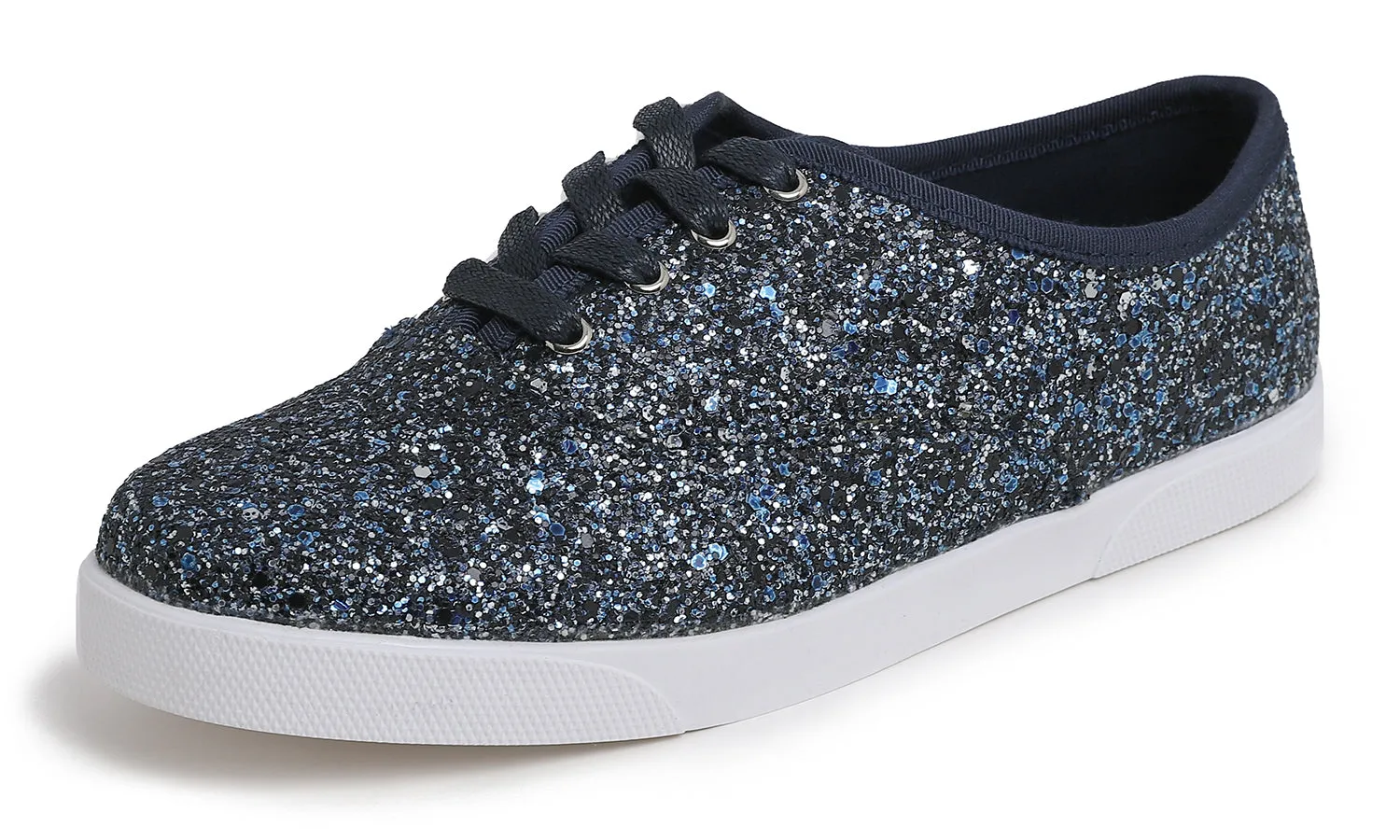 Feversole Women's Macaroon Glitter Night Blue Memory Foam Cushion Insock Ballet Flat