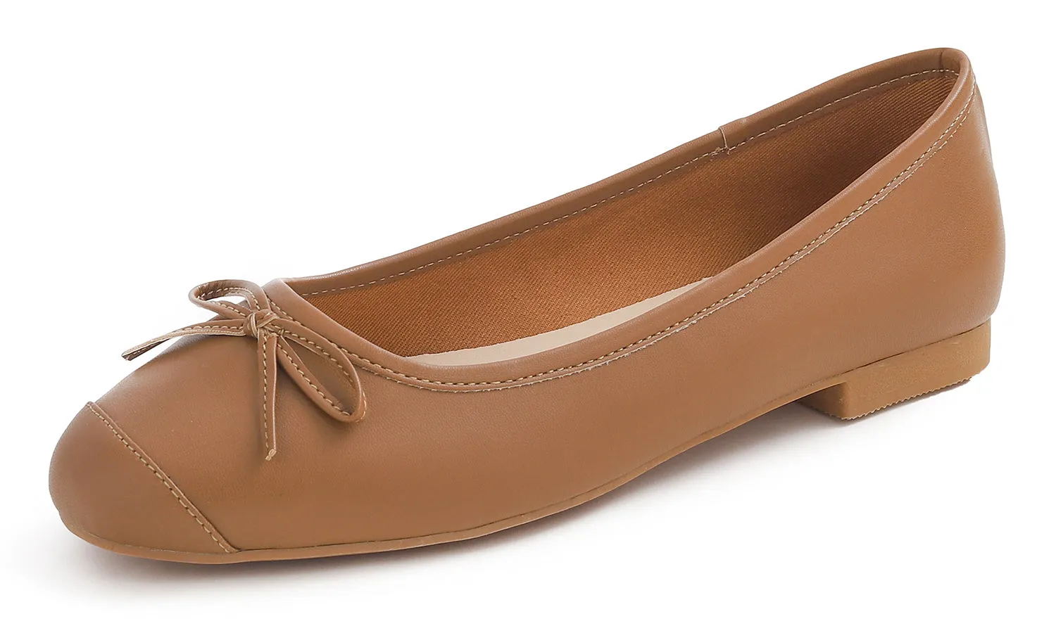 Feversole Women's Square Toe Fashion Bow Tie Dress Slip On Ballet Flats Vegan Leather
