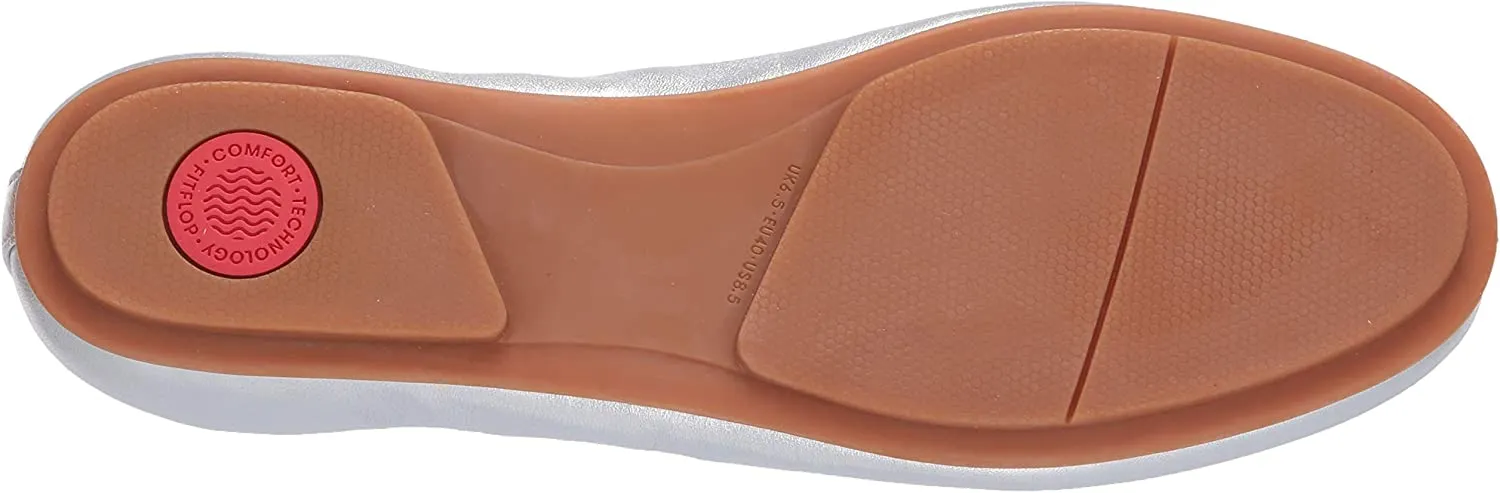 FitFlop Allegro Silver Rounded Toe Slip On Stretchy Leather Slip On Ballet Flats