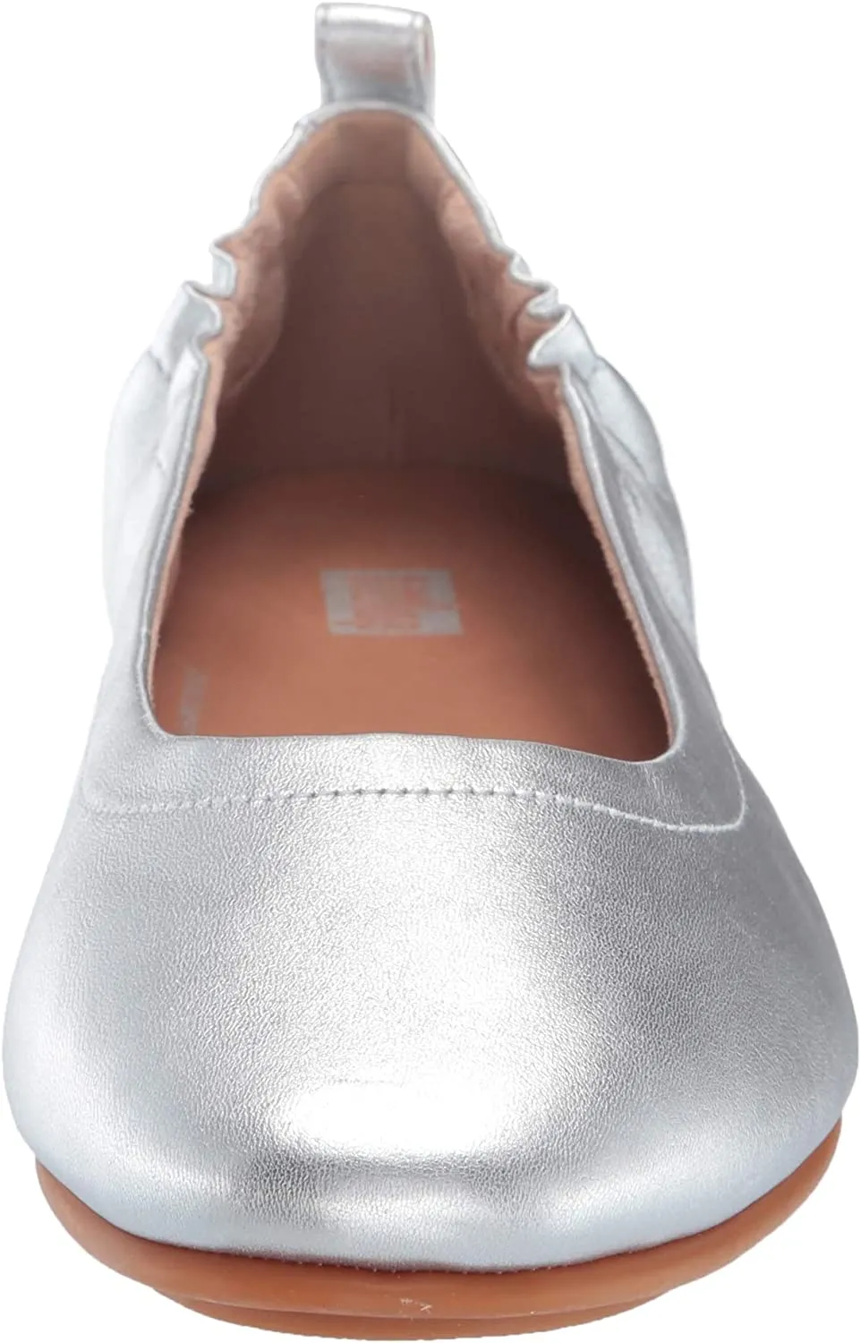 FitFlop Allegro Silver Rounded Toe Slip On Stretchy Leather Slip On Ballet Flats