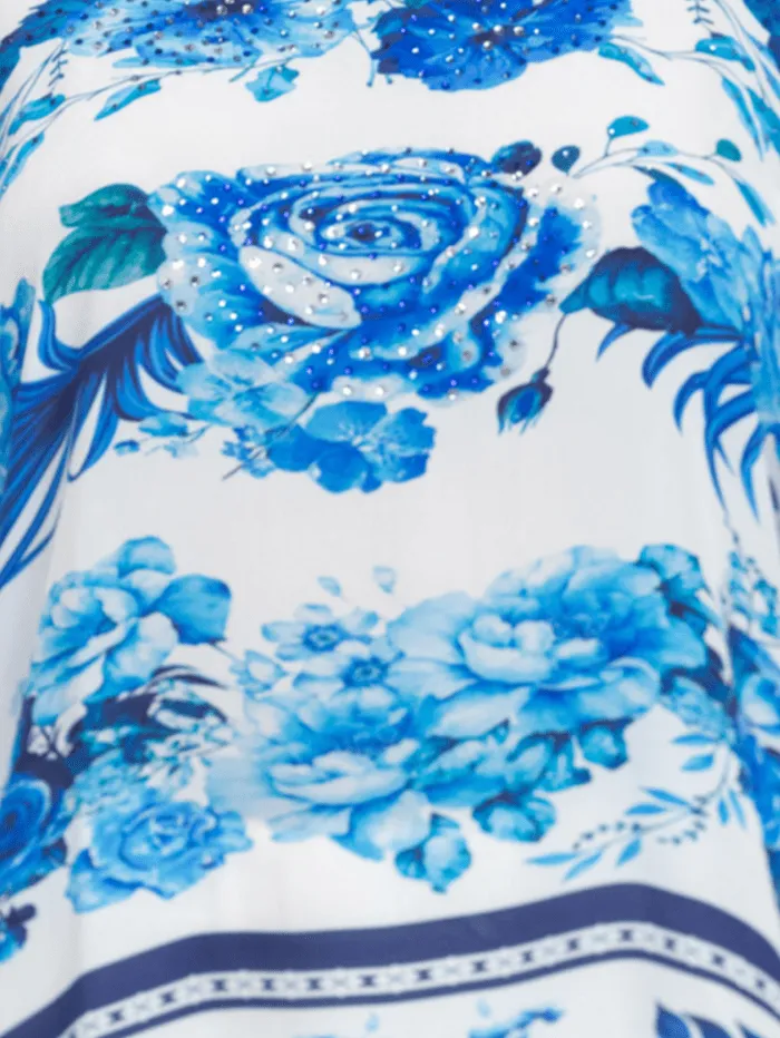 Inoa Sydney Printed Silk BOHO Top with Crystals 202