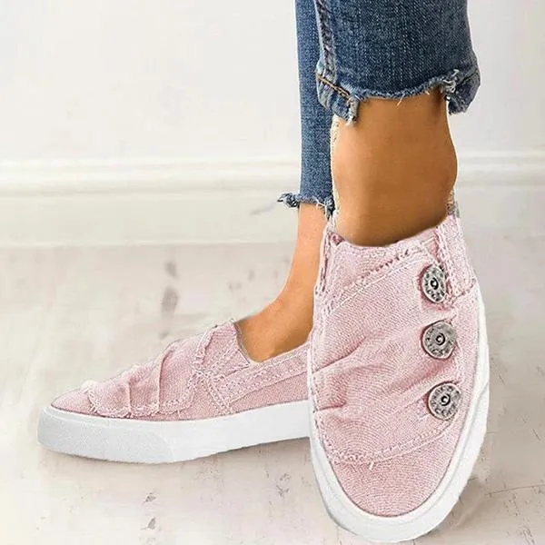 Kimemoda Womens Casual Button Comfy  Slip On Sneakers