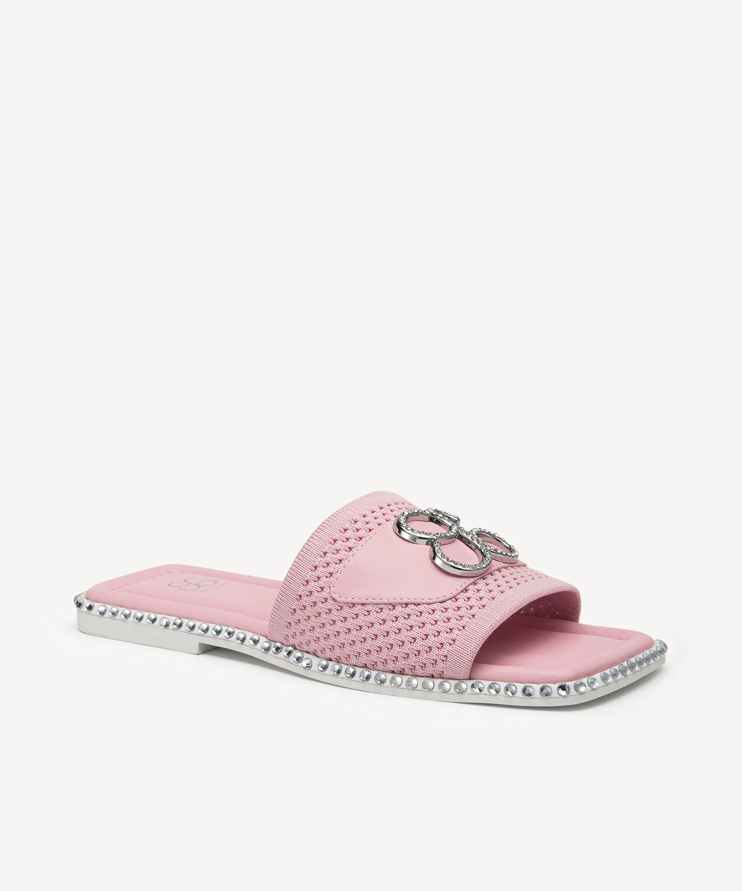 KnitWave Square Toe Crystal Flat Sandals