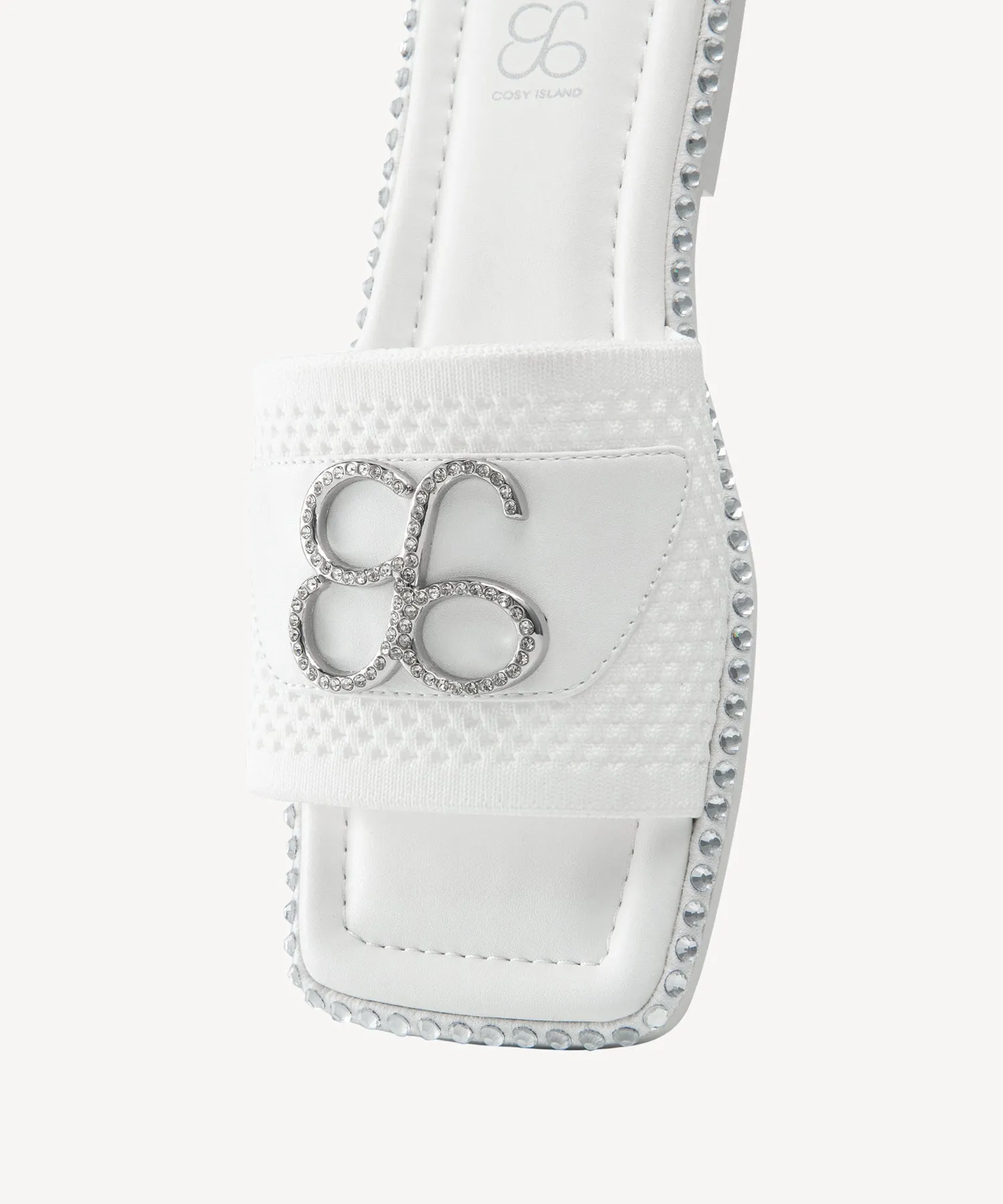 KnitWave Square Toe Crystal Flat Sandals