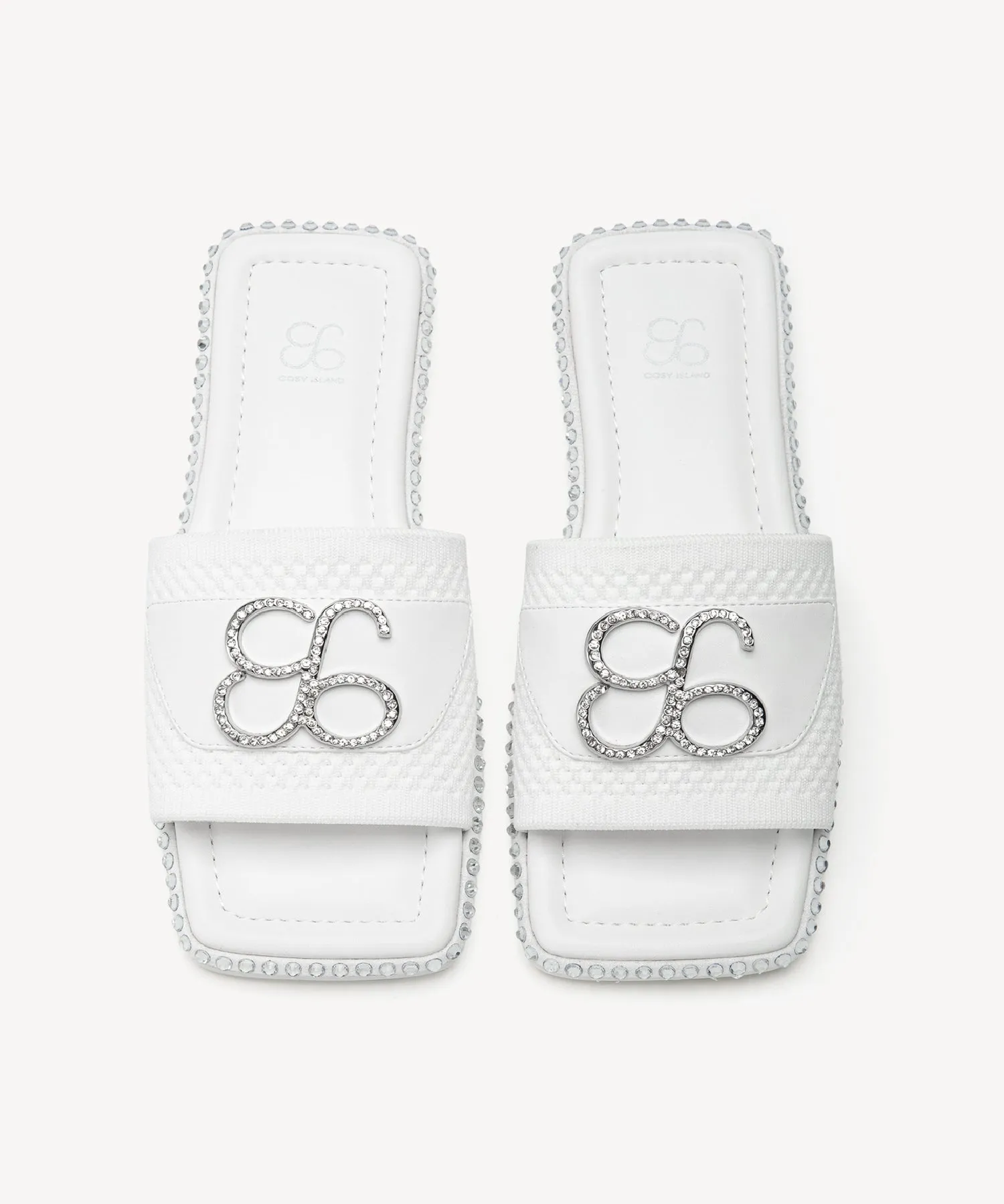 KnitWave Square Toe Crystal Flat Sandals