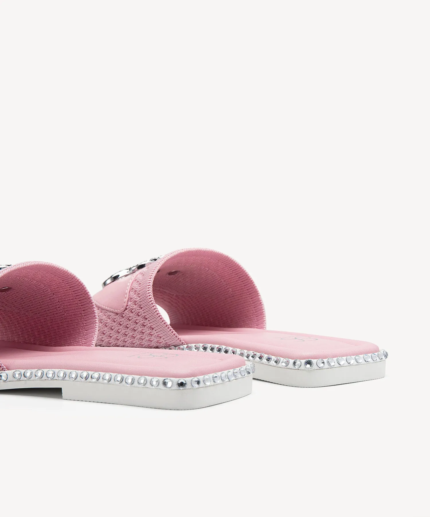 KnitWave Square Toe Crystal Flat Sandals