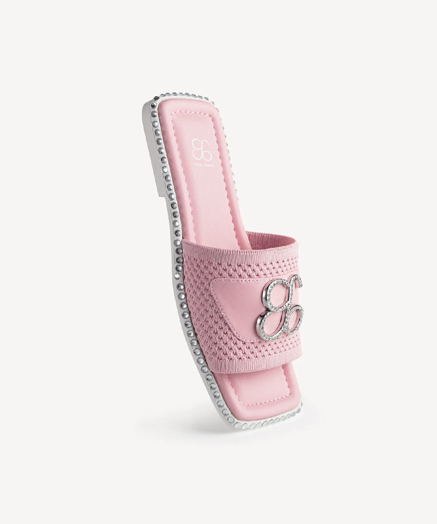 KnitWave Square Toe Crystal Flat Sandals