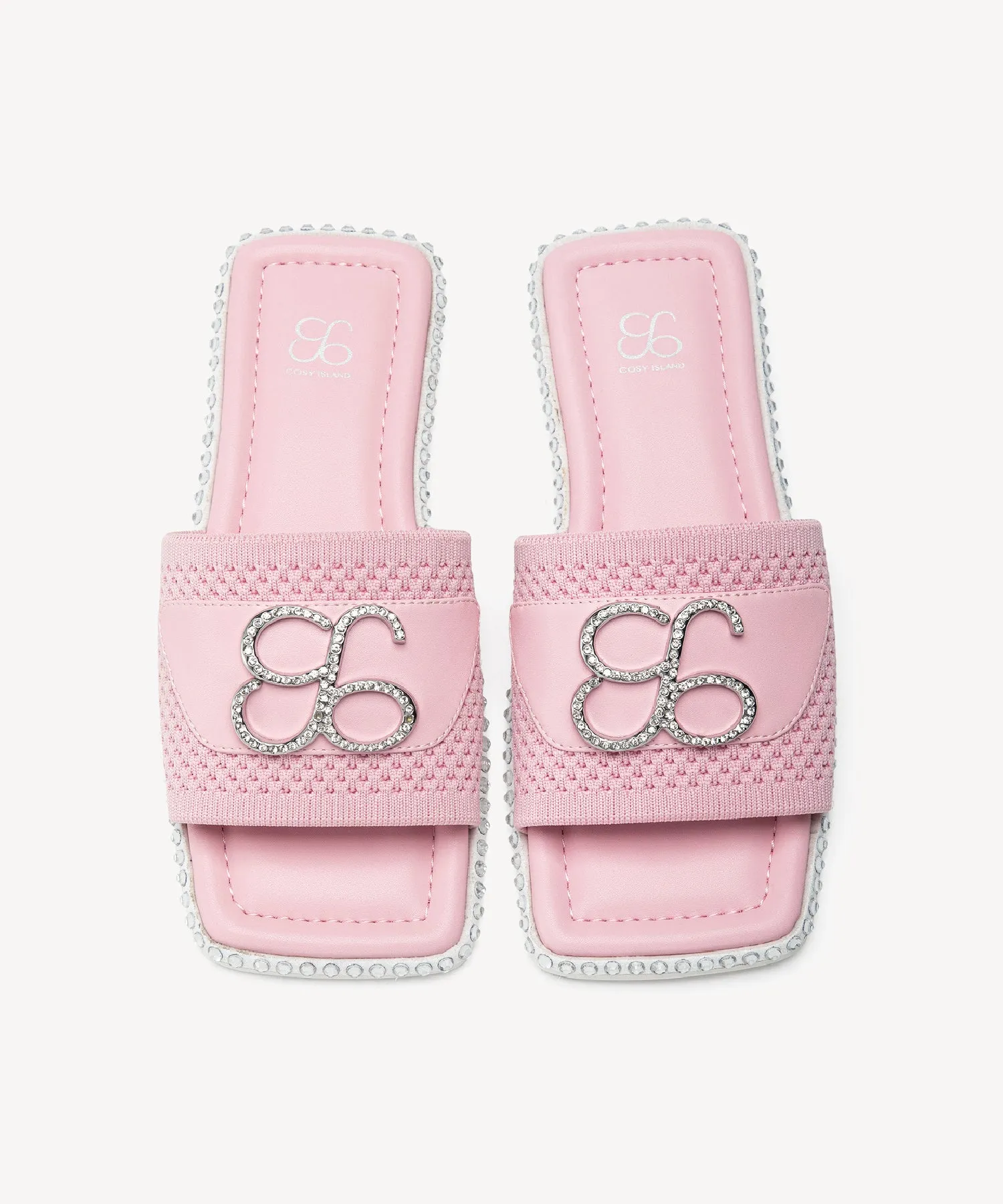 KnitWave Square Toe Crystal Flat Sandals