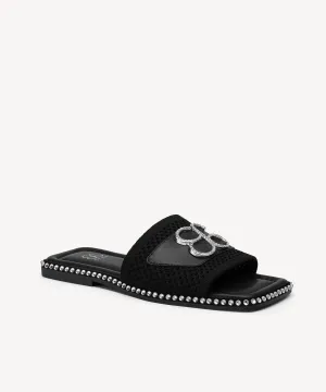 KnitWave Square Toe Crystal Flat Sandals