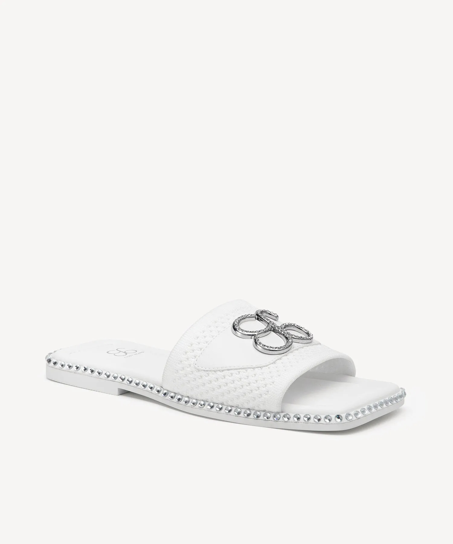 KnitWave Square Toe Crystal Flat Sandals