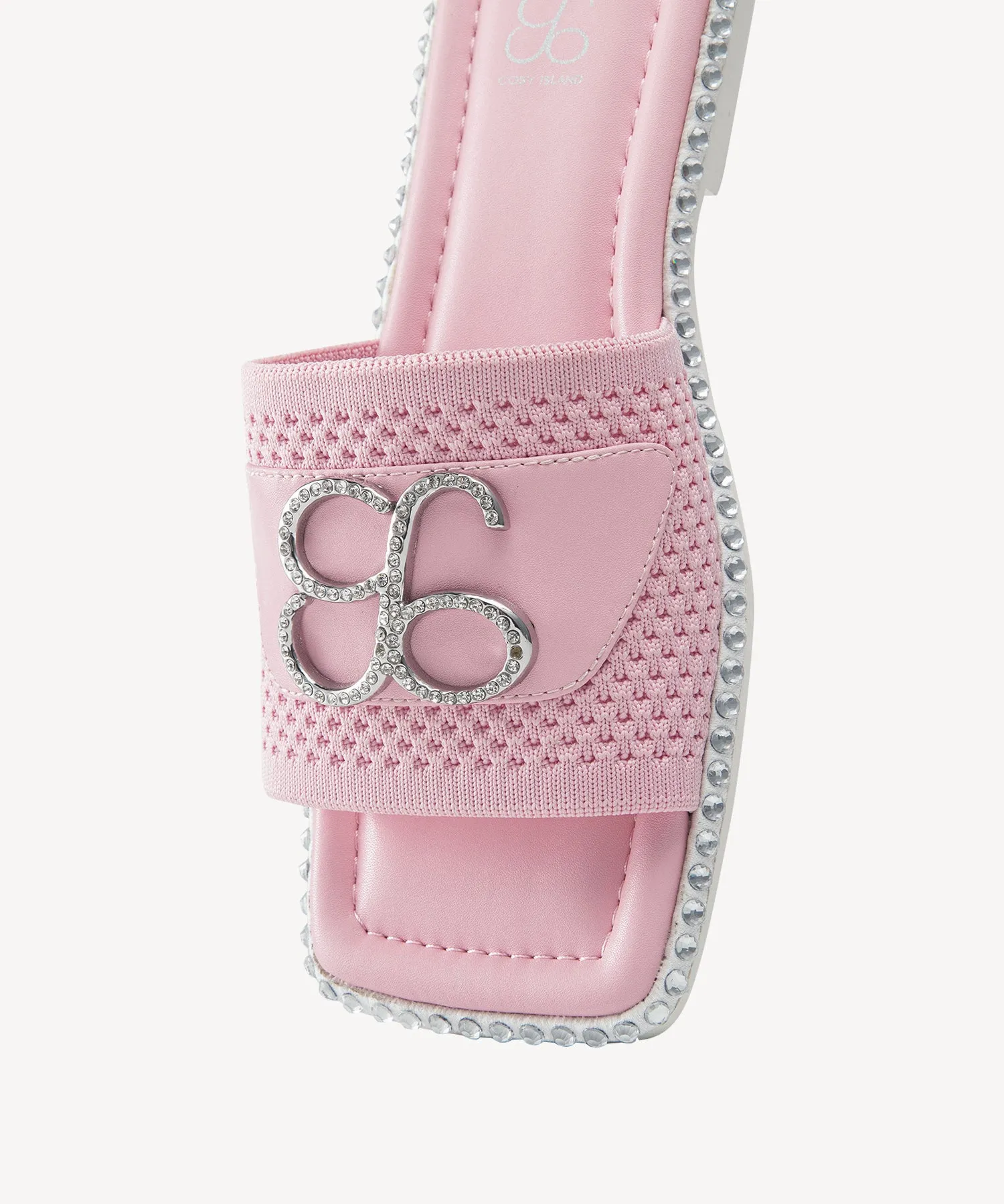 KnitWave Square Toe Crystal Flat Sandals