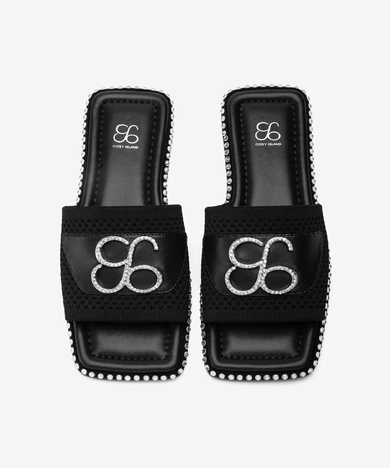 KnitWave Square Toe Crystal Flat Sandals