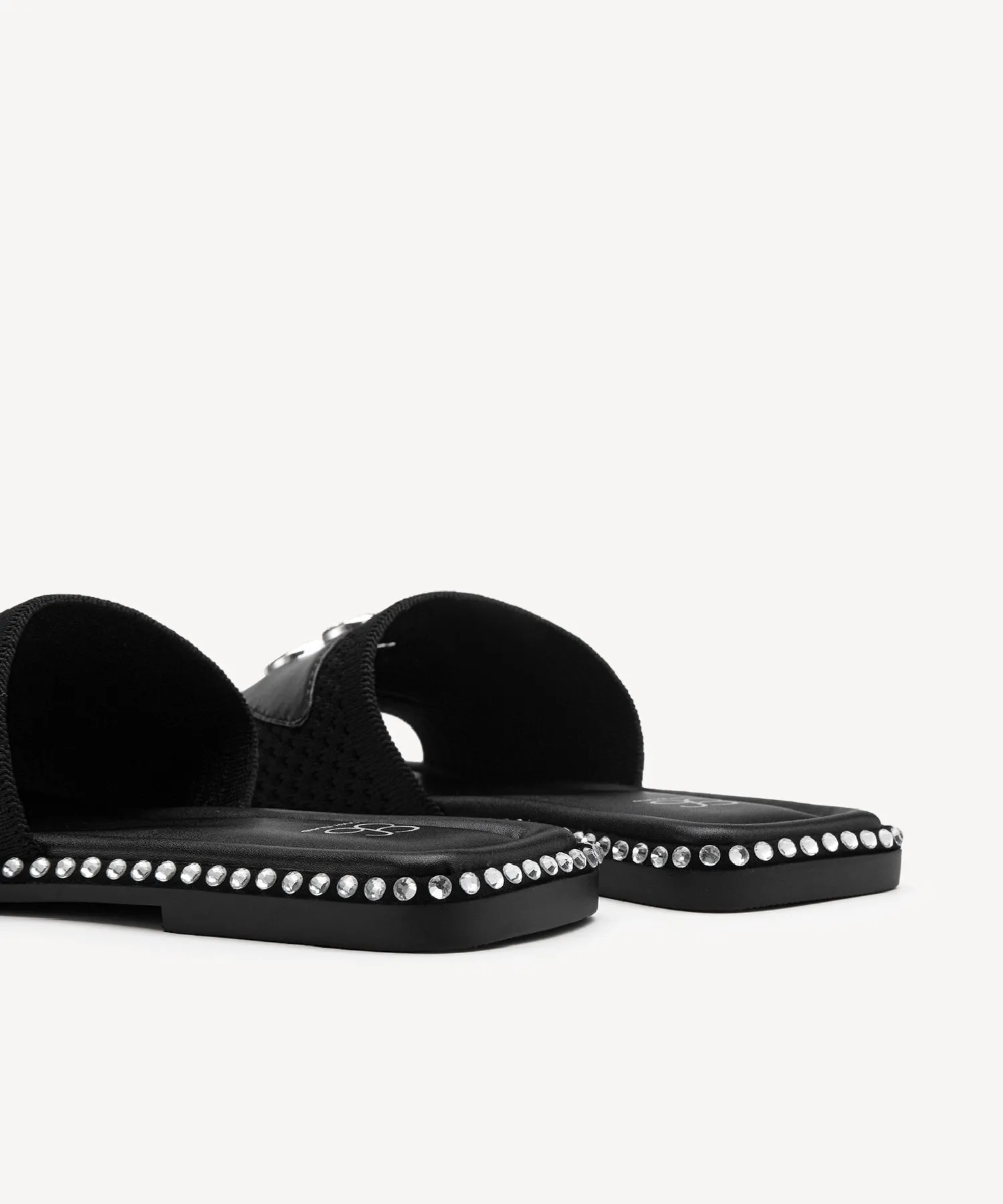 KnitWave Square Toe Crystal Flat Sandals