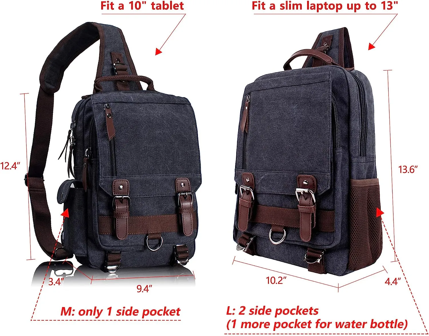 Leaper Canvas Messenger Bag Sling Bag Cross Body Bag Shoulder Bag Black, L