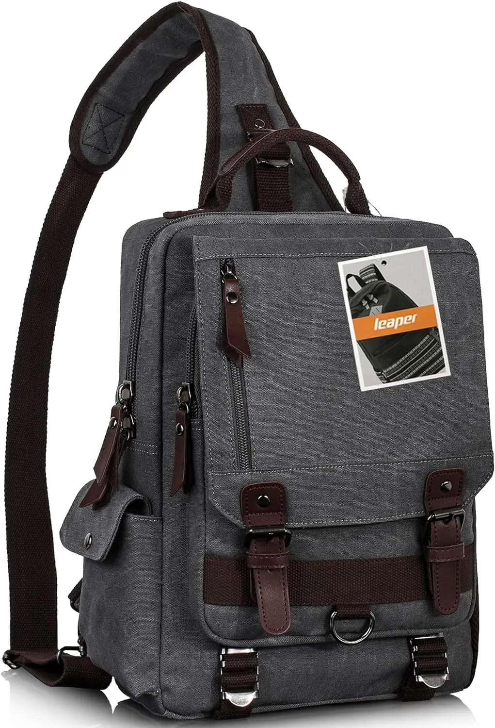 Leaper Canvas Messenger Bag Sling Bag Cross Body Bag Shoulder Bag Black, L