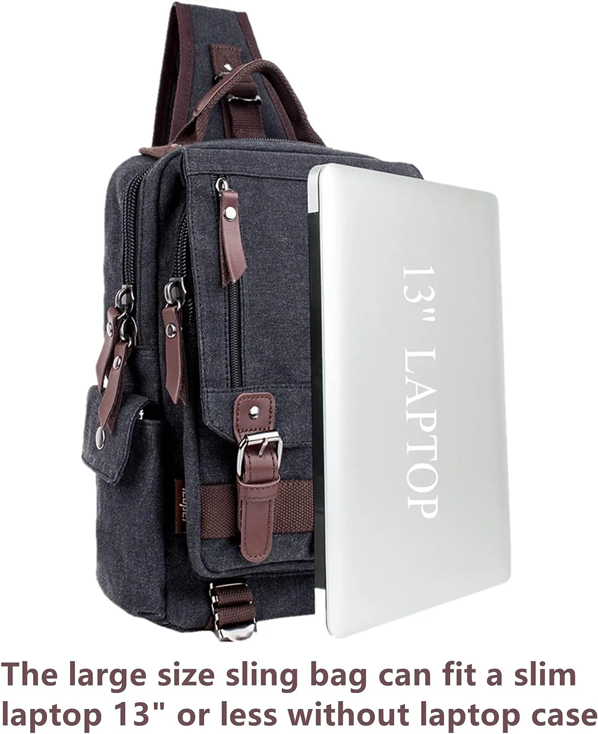 Leaper Canvas Messenger Bag Sling Bag Cross Body Bag Shoulder Bag Black, L
