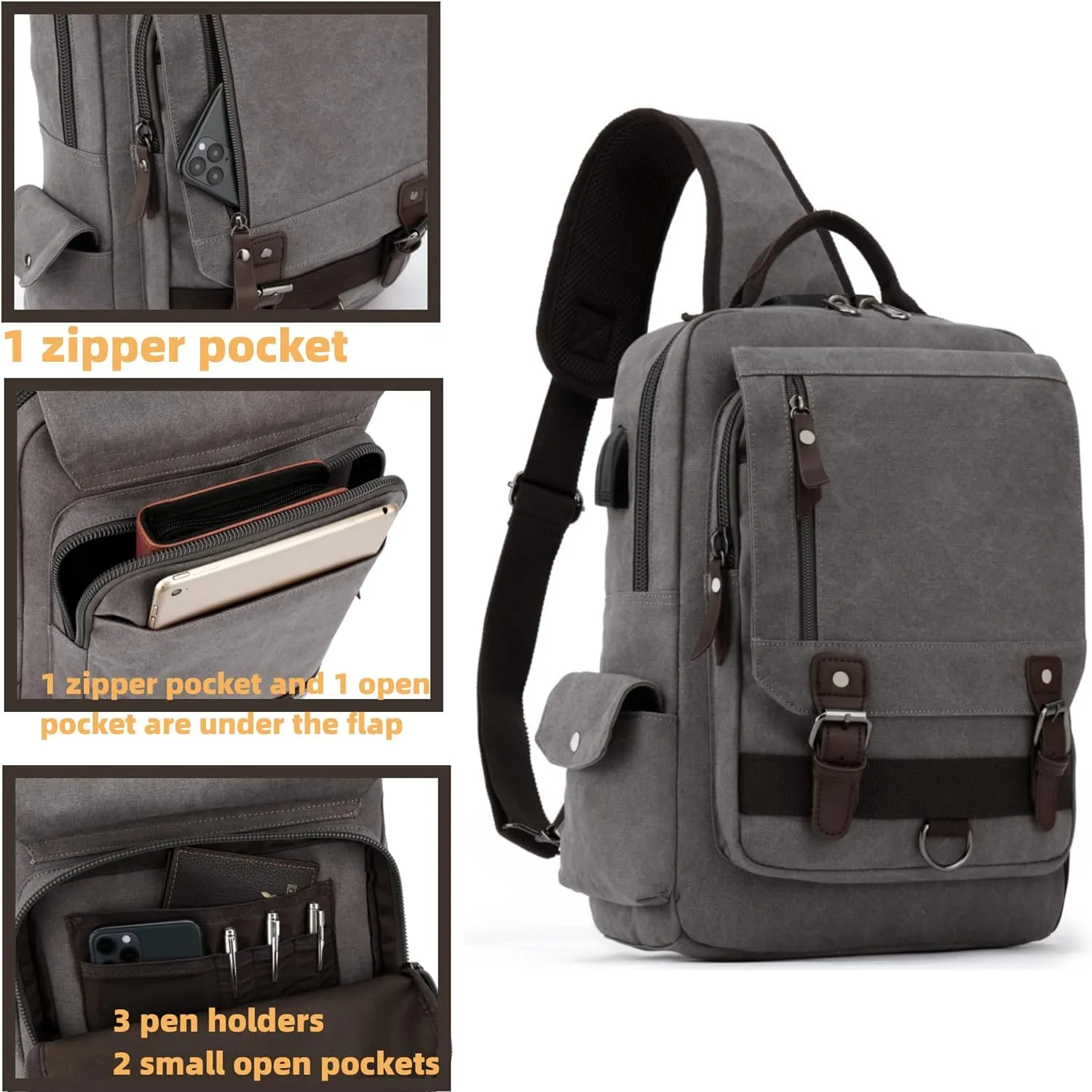 Leaper Canvas Messenger Bag Sling Bag Cross Body Bag Shoulder Bag Black, L
