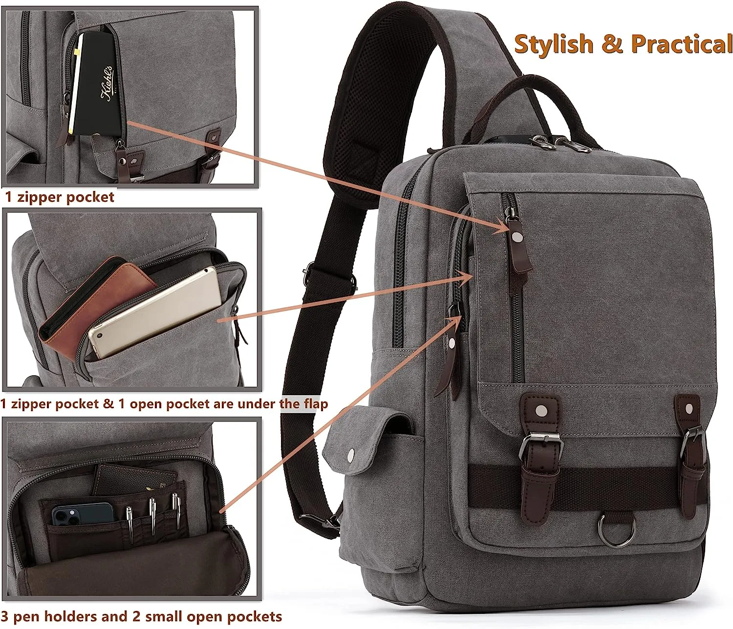 Leaper Canvas Messenger Bag Sling Bag Cross Body Bag Shoulder Bag Black, L
