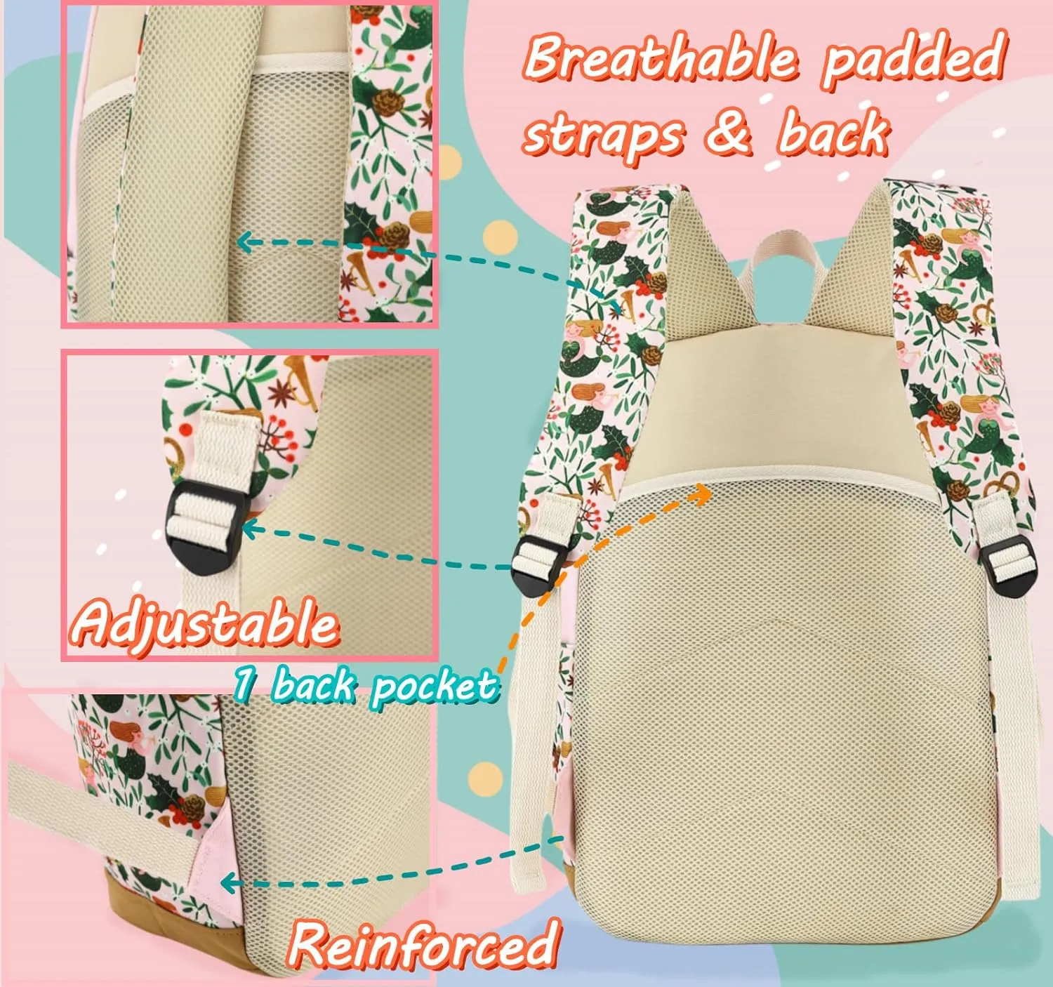 Leaper Cute Laptop Backpack Canvas Bag Daypack bag Lunch Bag Purse 3 in 1